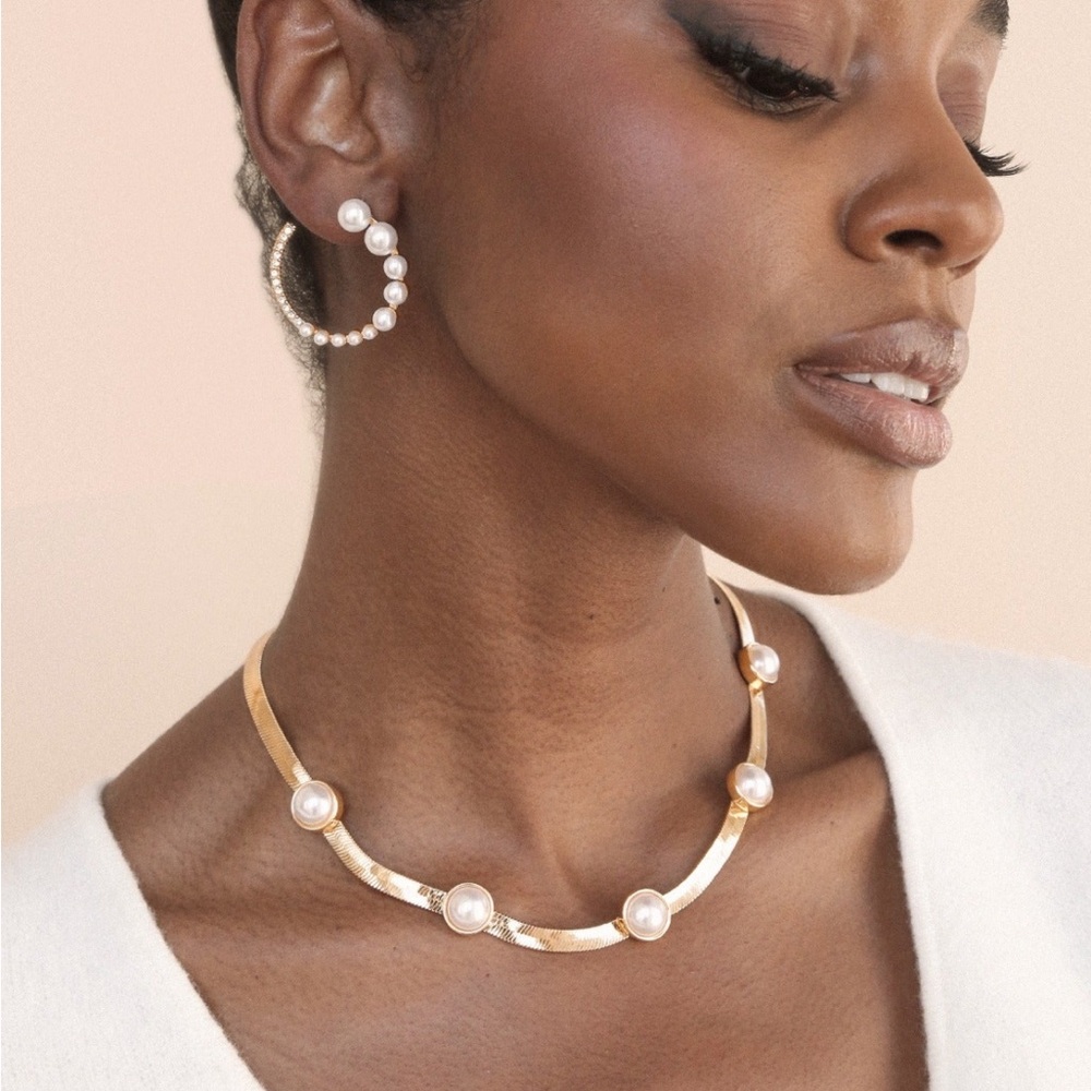 Ettika Chic Pearl and Crystal Circle Earrings - Picture 2 of 4